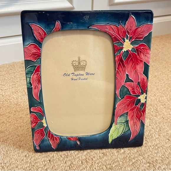 VINTAGE OLD TUPTON WARE UK HANDPAINTED RED FLOWER PHOTO FRAME - Picture 1 of 6